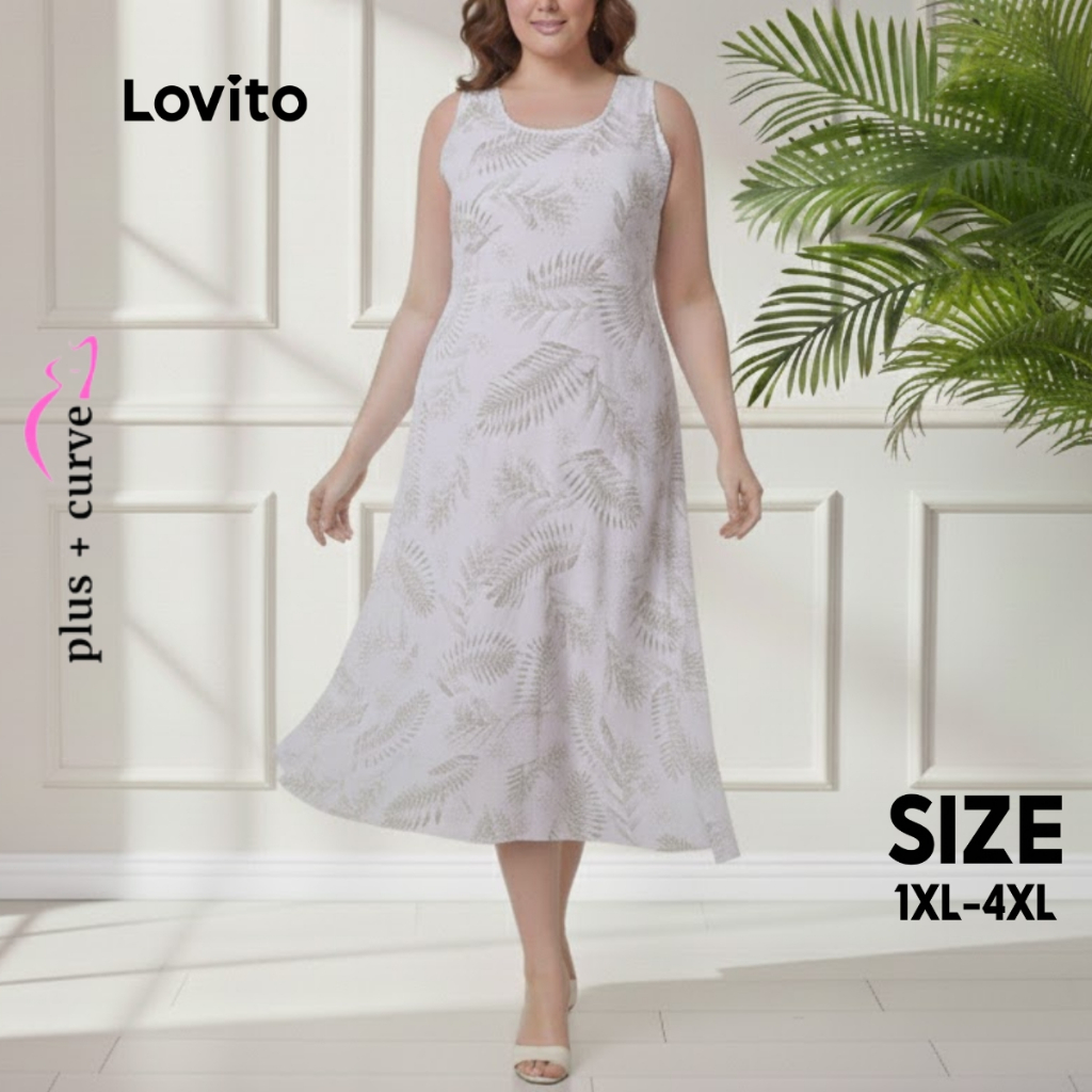 Lovito Vestido Plus Size Feminino Midi Estampado LBRL018