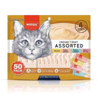 Truly Wanpy Petisco Creamy para Gatos Sabores Sortidos Pote 50 Tubos 700g em Oferta na Shopee