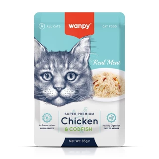 Truly Wanpy Petisco Sachê para Gatos Sabor Frango e Bacalhau 85g em Oferta na Shopee