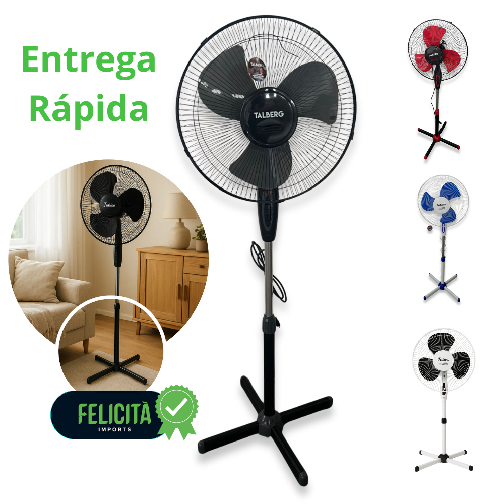 Ventilador De Coluna 40cm 50W 3 Pás De Plástico Forte Pedestal