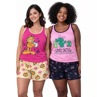 Pijama Baby dool alça Garfild e Cactus Feminino Adulto em Oferta na Shopee