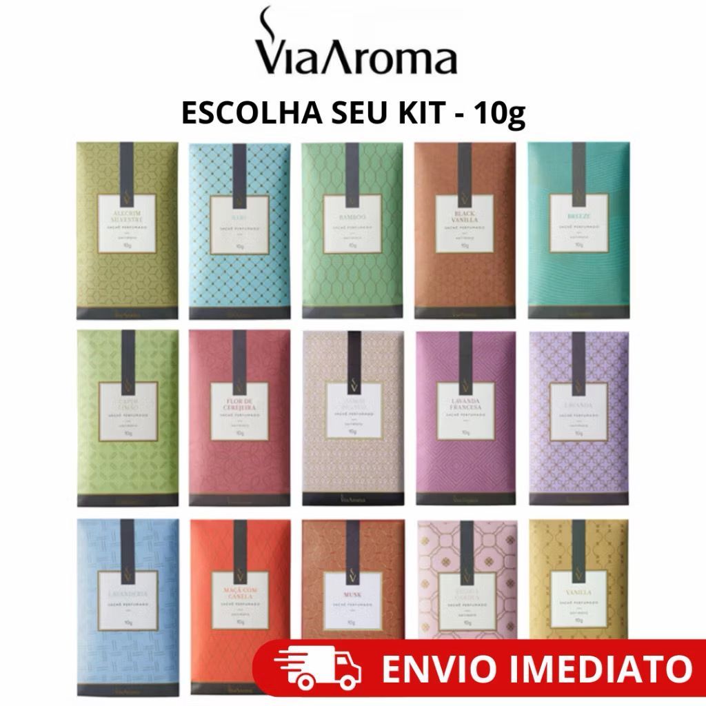 Kit Sachê Perfumado Via Aroma 10g Para Carro Roupeiro Gaveta Closet Bolsa
