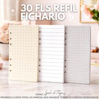 refil fichário binder 30 folhas de 90g pontilhadas quadriculadas brancas pautadas polen bullet journal a7 a6 a5 a4