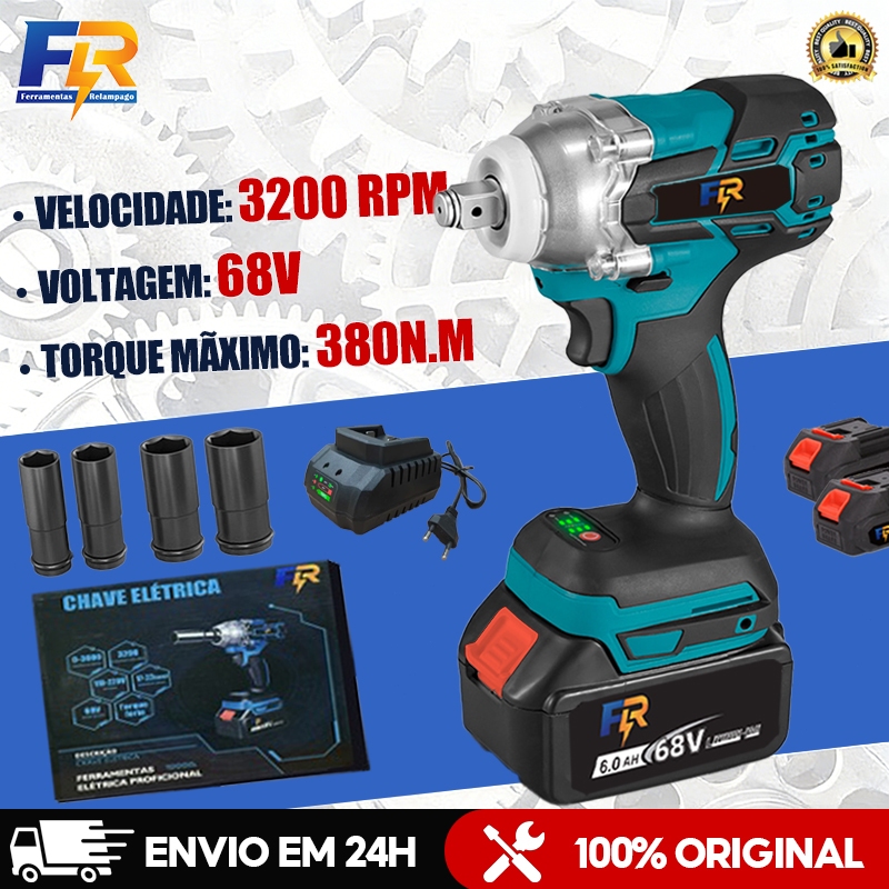 Parafusadeira Furadeira Chave de Impacto Elétrica Sem Fio Com 68V