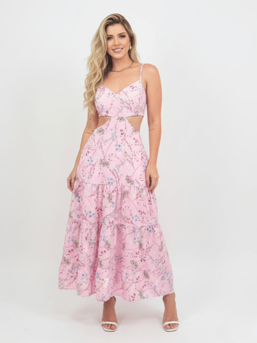 Vestido Midi Leve e Fluido Verão Costas Nuas e Alça Festa Elegante Liso ...