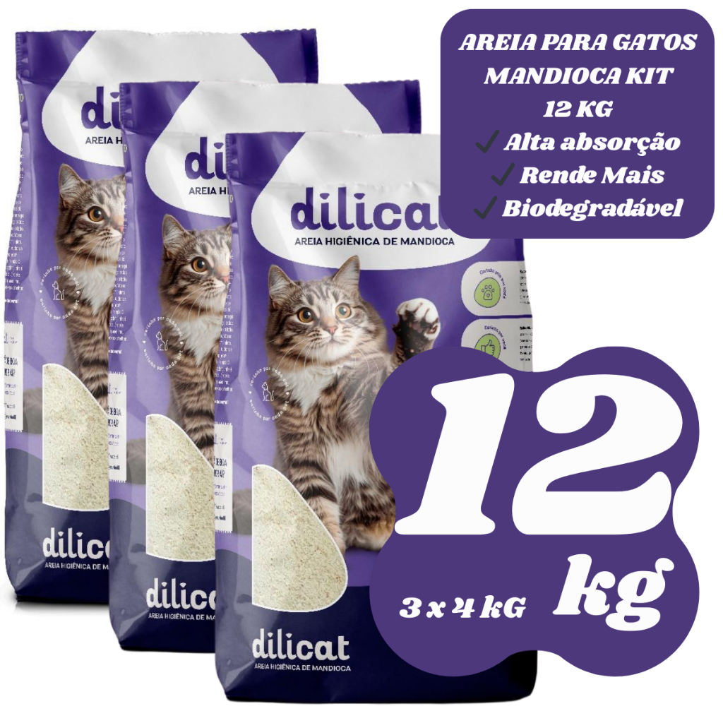 Areia para Gato de Mandioca 12kg Alta Absorção Econômica