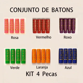 Kit 4 Batons Mágicos 24h– Mudam de Cor com o pH dos Lábios, Longa Duração e Alta Pigmentação em Oferta na Shopee