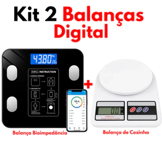 Kit 2 Balanças Digital Cozinha e Bioimpedância Alta precisão Dieta Fitness