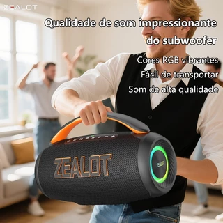 60W 8000mah,Chip com DSP,Caixa de Som, TWS 120W, Efeitos de Luz RGB Bluetooth 5.3 ,ZEALOT-P12 em Oferta na Shopee