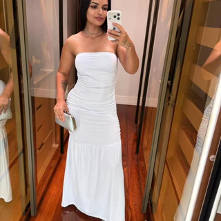 Vestido Feminino Longo Tomara Que Caia Drapeado Suplex Casamento Formatura Natal Festa Noite Luxo em Oferta na Shopee