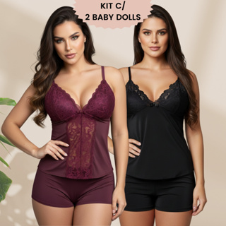 Kit 2 Baby Doll Short Doll Pijama Confortável Sem Bojo Fresco Verão Conjunto Dormir Alça Regulável em Oferta na Shopee