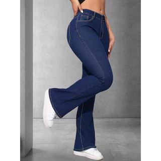 Calça Flare Jeans Feminina Boca de Sino Cintura Alta Modeladora em Oferta na Shopee