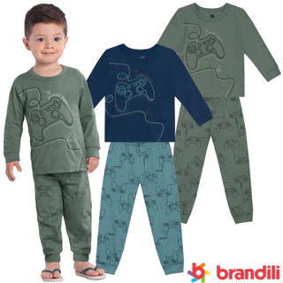 Pijama infantil menino Inverno Camiseta Manga Longa e calça malha leve Estampa Gamer Video Game em puff Brandili em Oferta na Shopee