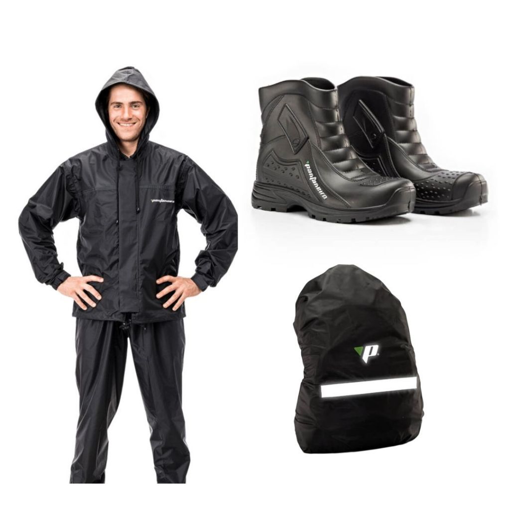 Kit Conjunto Capa de Chuva Nylon Touca + Capa Mochila Nylon + Bota PVC ...