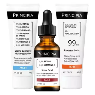 Principia Kit  sérum Retinol + Creme calmante multirreparador + Protetor solar facial FPS99 em Oferta na Shopee