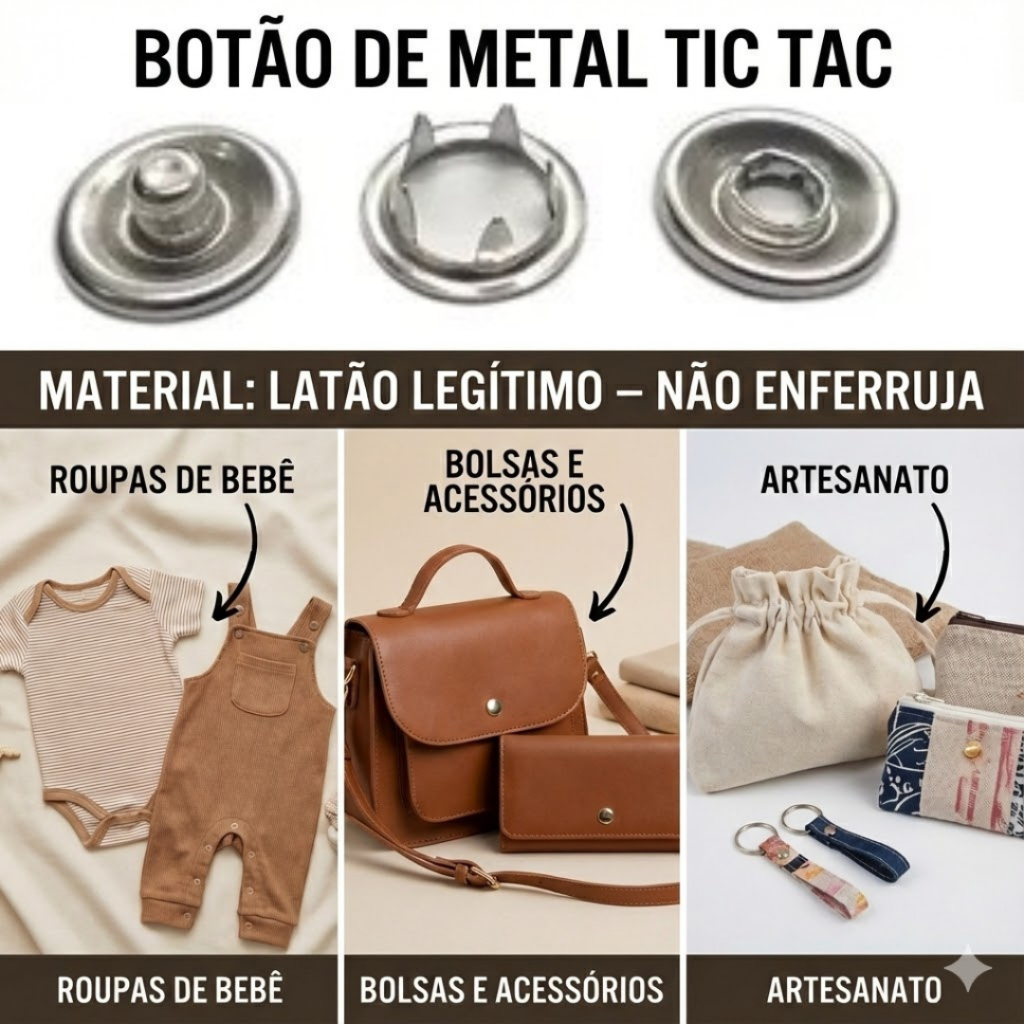 Kit Matriz + 20 Botões Pressão Tic Tac de Metal 35/38 - Body Roupa