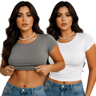 Kit 2 Baby Tee Manga Curta – Modelagem Slim Fit  - Blusa Slim Fit Manga Curta - Blusa de Compressão