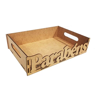 Kit Bandeja Retangular MDF Cru 20x15x5cm Frase Parabéns Decoração Artesanato