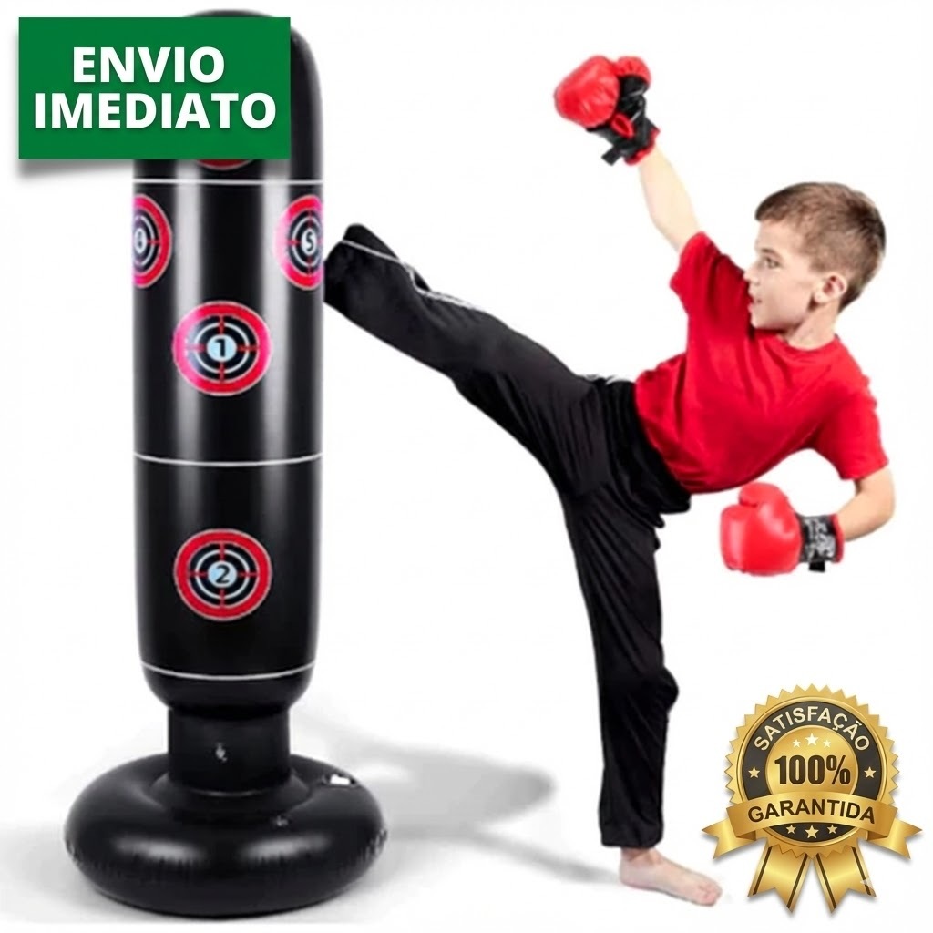 Saco Boxe Infantil Inflavel Com Luva de Treino C/ Bomba de Ar