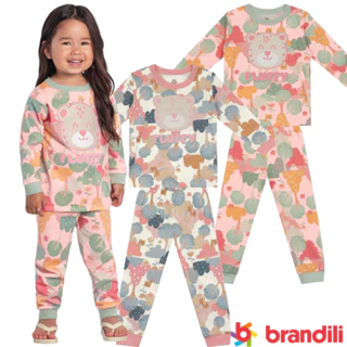 Pijama infantil Menina manga longa e calça malha leve 100% algodão Inverno Estampa de ursinho Brandili Tamanho 1 2 3 em Oferta na Shopee