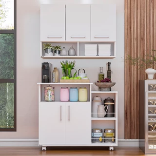 Cozinha Compacta Armário E Balcão Fruteira Móveis Conjunto 5 Portas com Espaço Microondas Bonatto em Oferta na Shopee