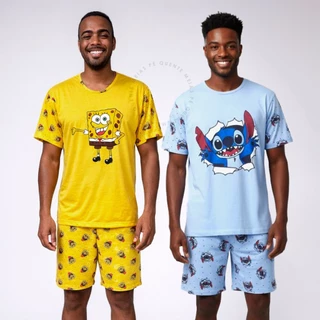 Pijama Masculino Personagem Desenho Verão Confortável Desenho Animado em Oferta na Shopee