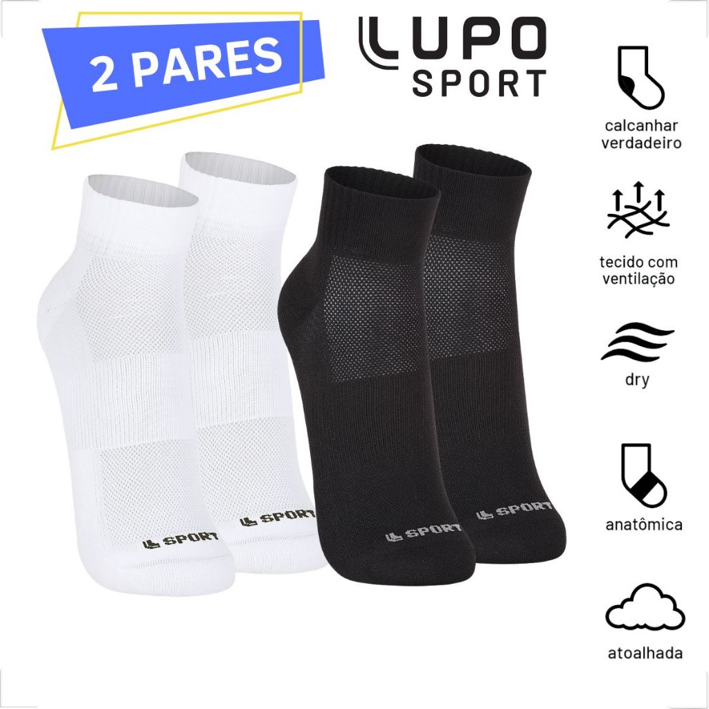 Kit 2 Meia Esportiva Lupo Dry Fit Anti Bolha Poliamida Academia Corrida ...