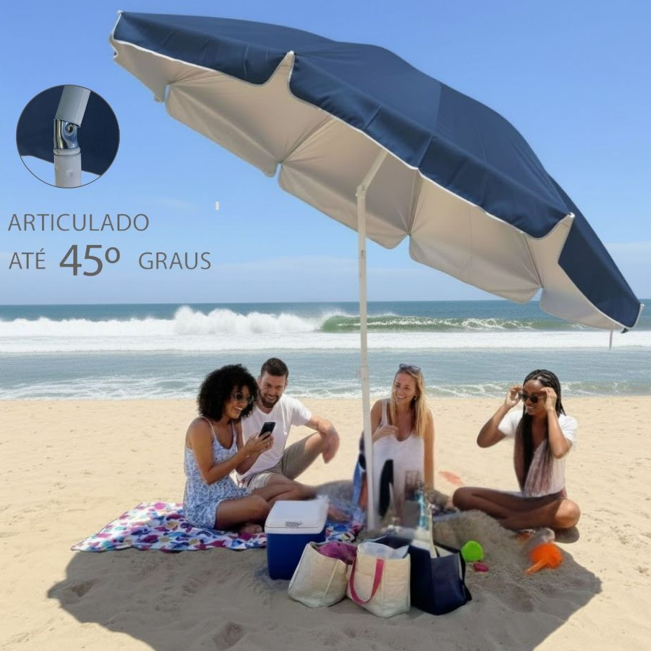 Guarda Sol Alumínio 2,40m/1,80m Articulado Proteção Reforçada Uv Praia ...