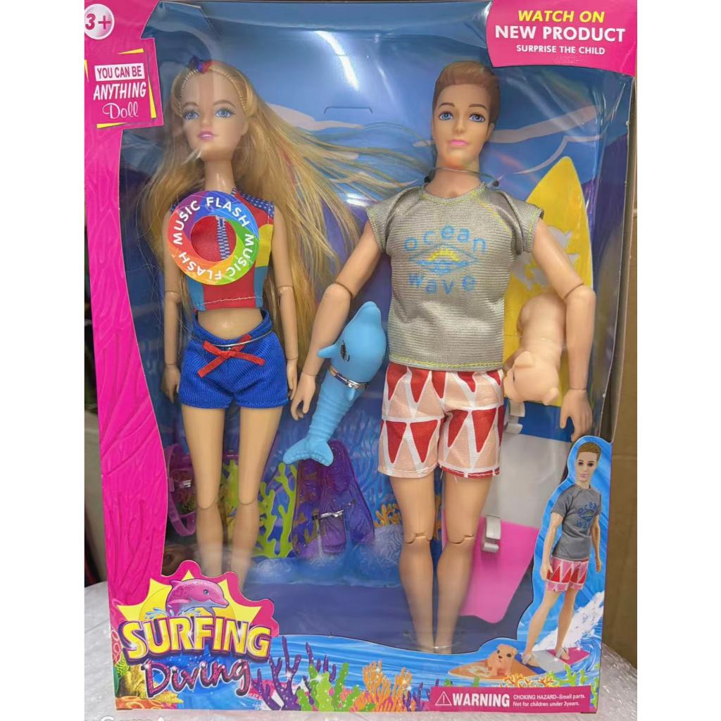 KANVAS by KATIN Surfboyフィギュア Boneca ken surfista casal com prancha de surf,cachorrinho, sapatos