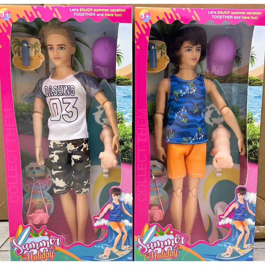 Boneca ken surfista casal com prancha de surf,cachorrinho, sapatos