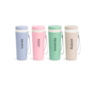 Copo Personalizado Isotérmico Fibra de Bambu 350ml | Com Alça | Livre de BPA