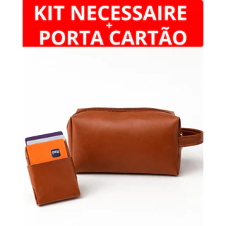 Kit Necessaire + Porta Cartão em Couro Sintético Carteira Masculino Feminino Brinde Organizador Presente Premium