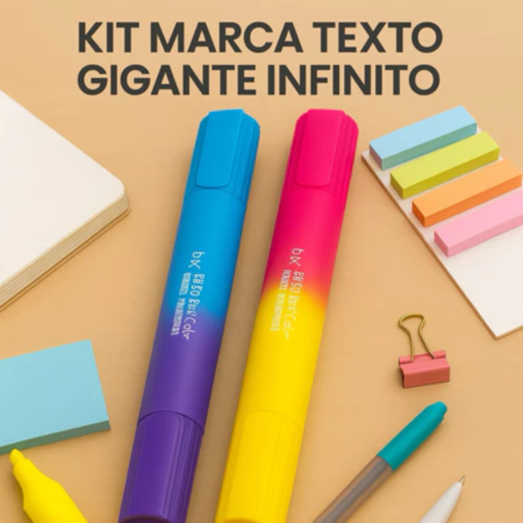 Kit Marca Texto Gigante Infinito Ponta Dupla Cores Neon com Cheirinho ...