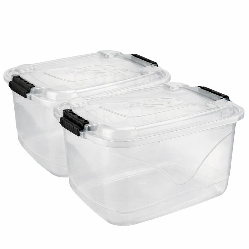 Kit Caixas Organizadora Transparente 30 Litros Tampa e Trava Cesto Container Grande Brinquedos Ferramentas Multiuso