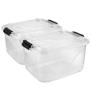 Kit Caixas Organizadora Transparente 30 Litros Tampa e Trava Cesto Container Grande Brinquedos Ferramentas Multiuso