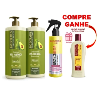 kIT 2 LITROS PÓS QUÍMICA + BE.USE RECONSTRUTOR BIO EXTRATUS: SH 1L+COND 1L +BRINDE CREME SILICONE 150ML