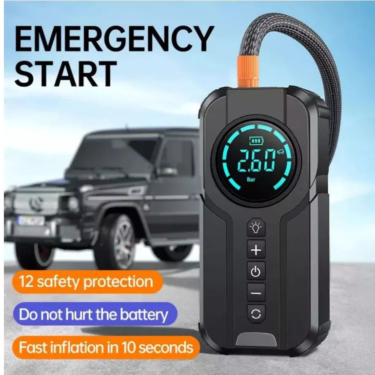 Bomba de Ar Portatil Compressor Inflator Multi-função 4 em 1 PowerBank 8kmah Bateria Calibrador de Carro Auto Pneu