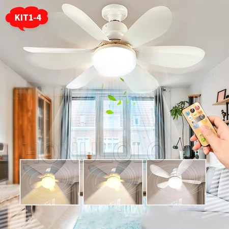 Lâmpada Ventilador De Teto Com Luz para Pequenos Espaços (6 Hélices) Silent Controle Remoto LED Bivolt 110V-220V, E27