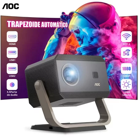 AOC Projetor 4K Smart Android 9 Ultra HD Wifi Bluetooth Espelhamento Celular LED Home Theater