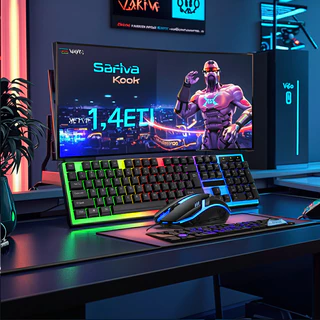 Kit Teclado e Mouse Gamer Semi Mecânico 3200dpi Iluminação RGB USB PC Notebook e Notebook Jogos e Trabalho H8