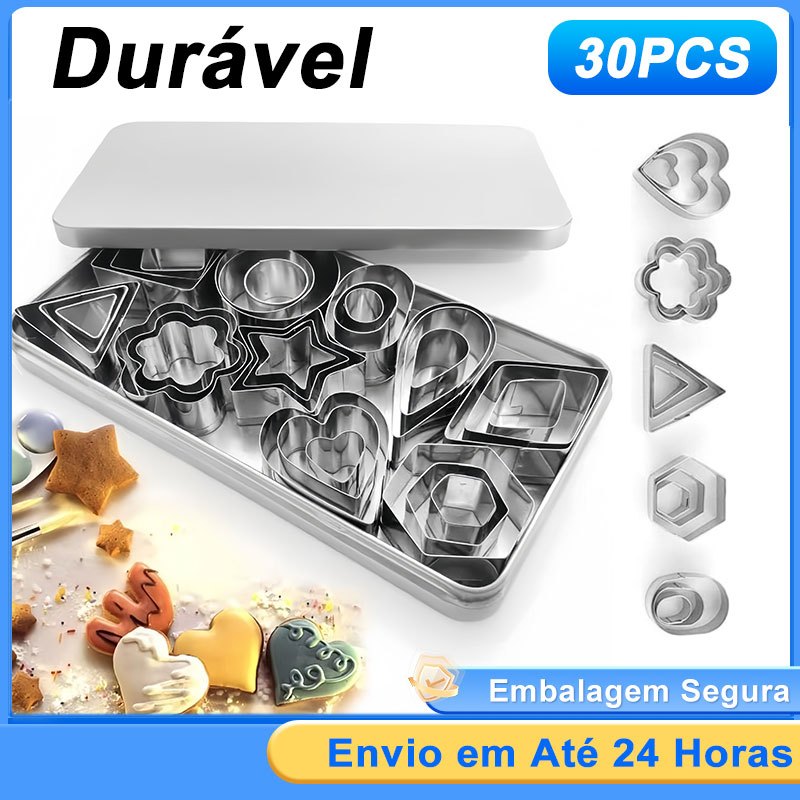 Conjunto de 30 cortadores de biscoitos de aço inoxidável Pas