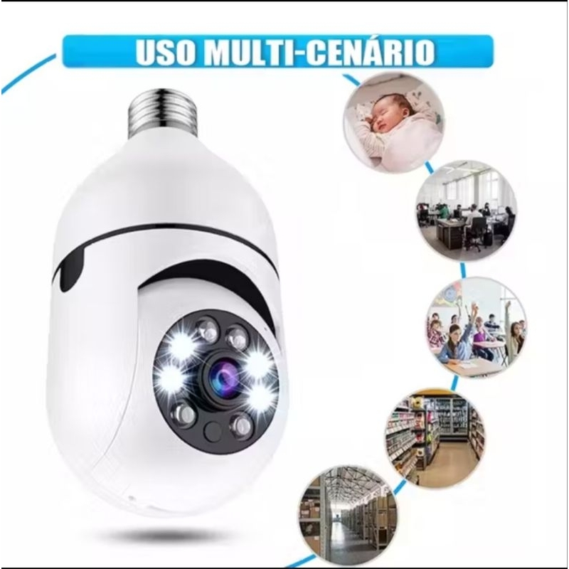Câmera Lâmpada de Segurança Vigilância IP Wi-Fi 360° Visão Noturna ...