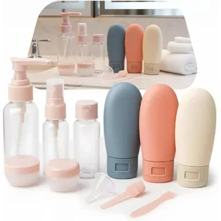 Kit 11 Frascos de Viagem Portáteis Refil Cosmético Plástico para Shampoo Creme e Loção com Bolsa Transparente em Oferta na Shopee