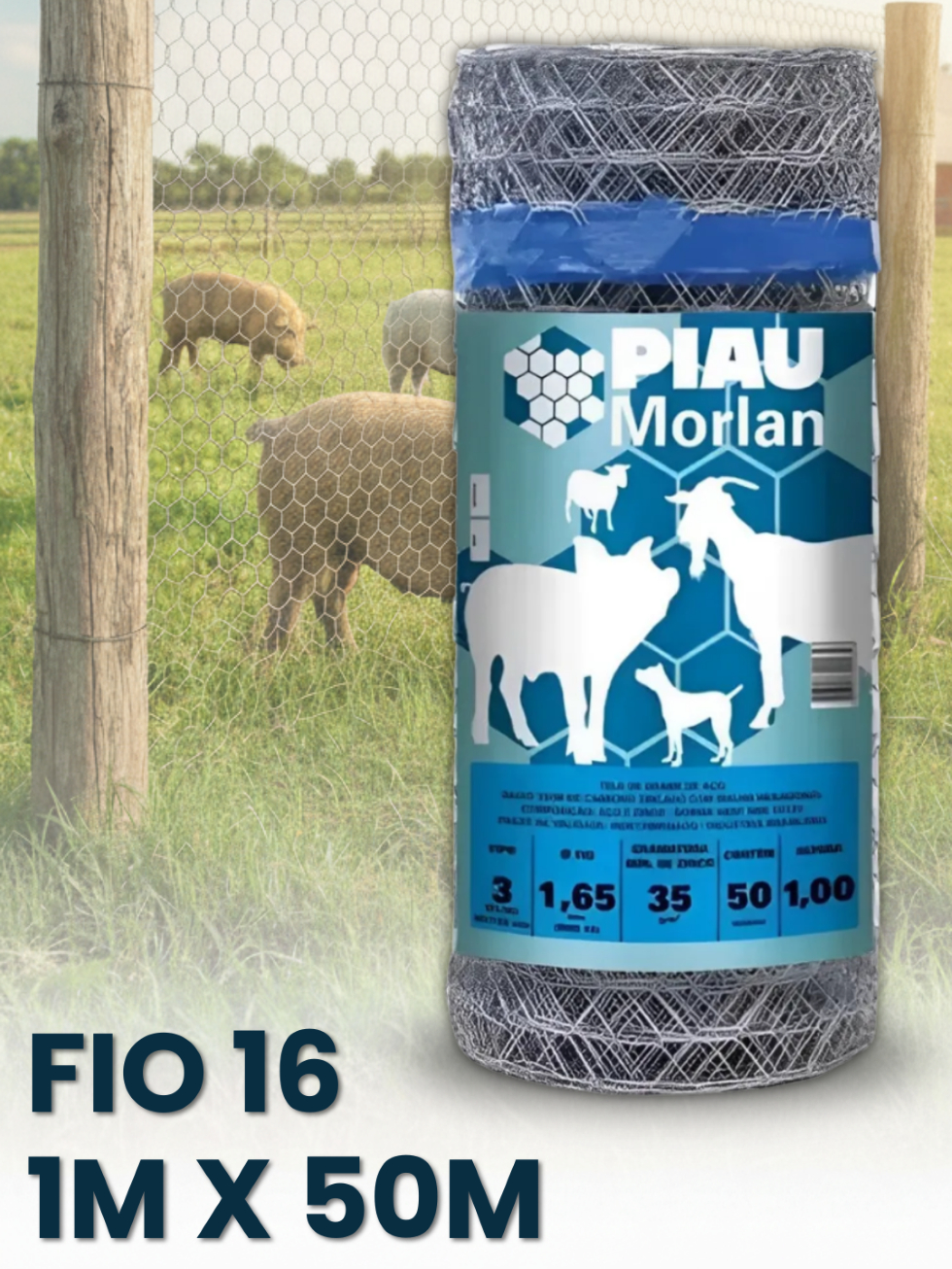Tela Mangueirão 1m x 50m Fio 16 Arame Morlan Para Porcos Cabras Ovelhas ...