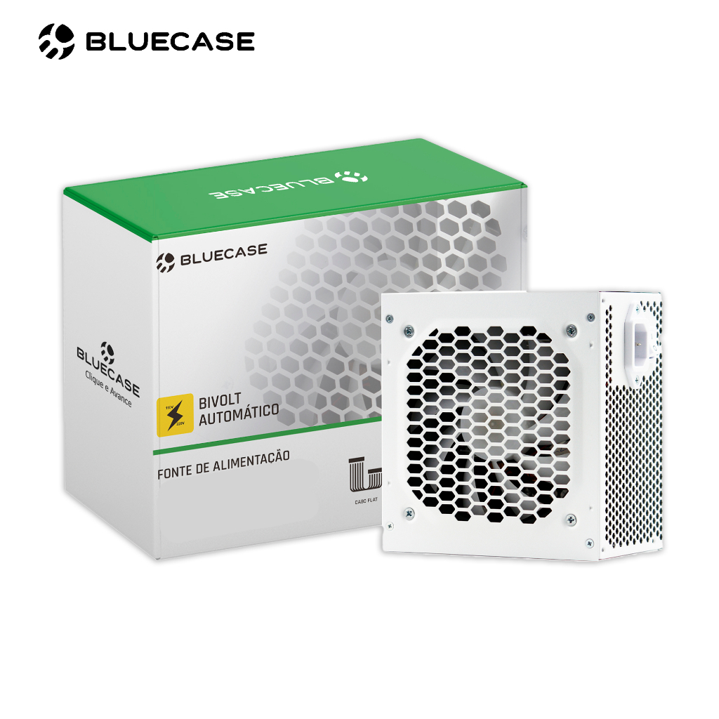 FONTE 500W WHITE COM CABOS BRANCOS BIVOLT AUTOMATICO ATPS2W BLUECASE