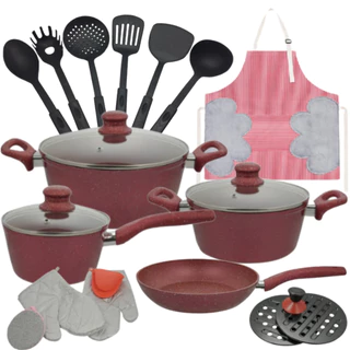 Jogo De Panela Antiaderente Com Indução Creme 21 Peças Kit De Panela Para Cozinha Com Acessórios em Oferta na Shopee