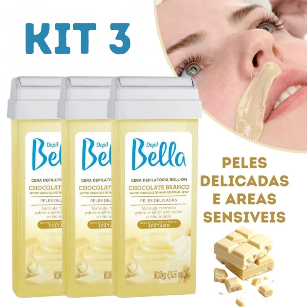 Kit 3 Cera Depilatória Depil Bella Roll-On Chocolate Branco 100gr ...