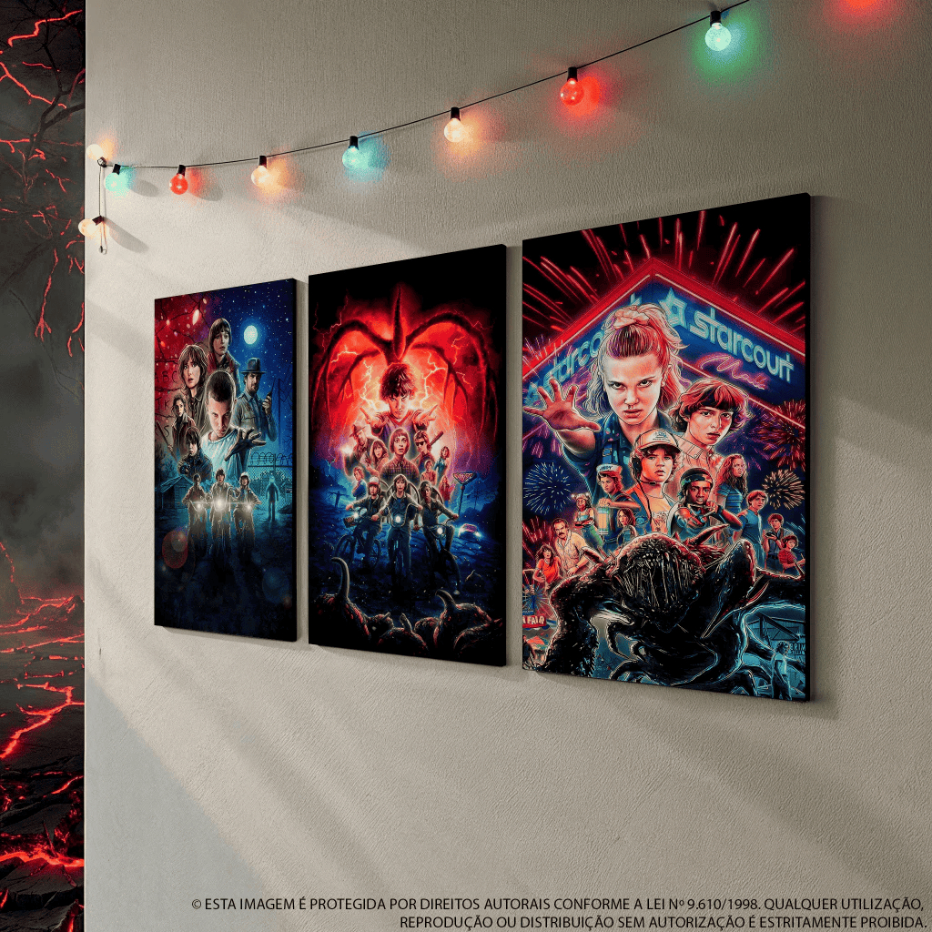 Quadro Decorativo Stranger Things Kit 3 Peças em MDF | Geek Retrô Vintage