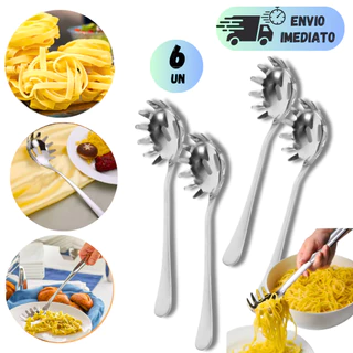 Kit 6 Pegador Macarrão Inox Talher Servir Massa Salada Cozinha Restaurante Durável Prata