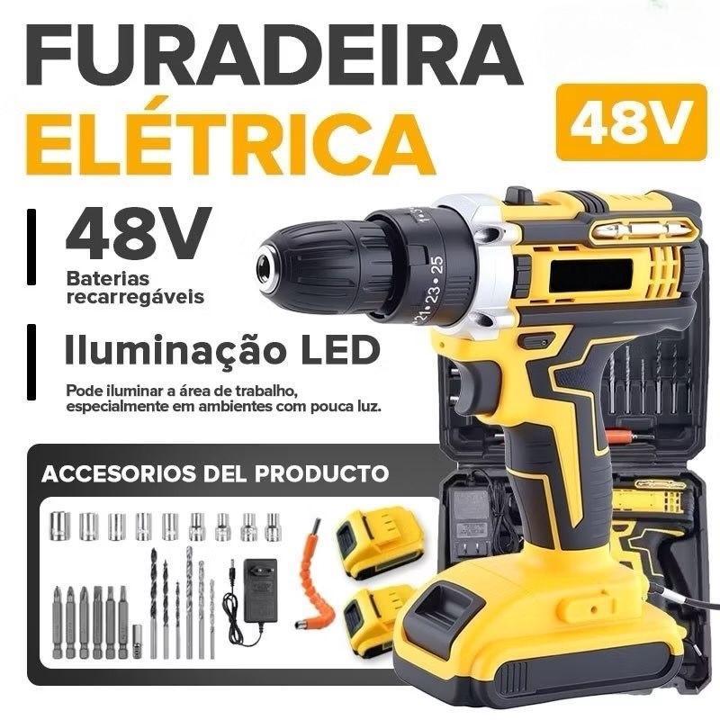 Parafusadeira Furadeira 48V 2 Baterias Muito Forte Com Maleta